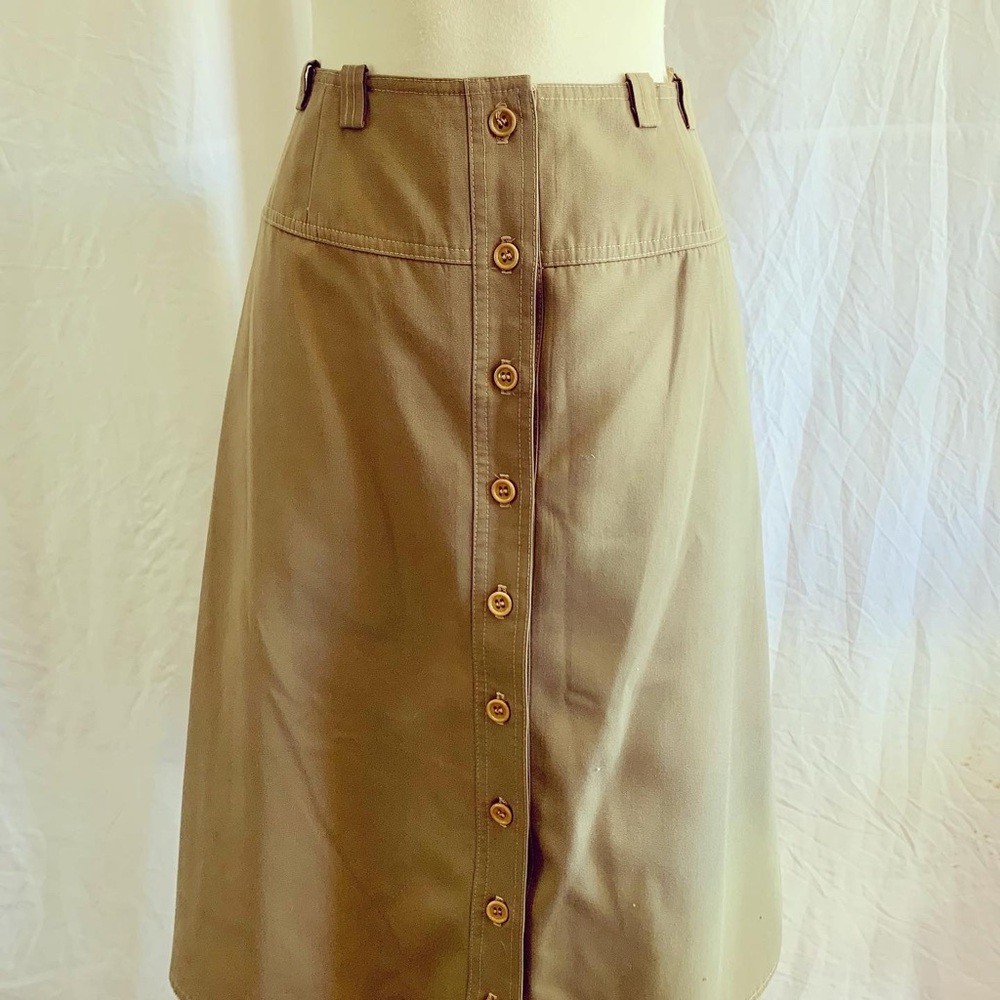 Anne Klein 80s 90s skirt size 8 fall midi khaki preppy button up